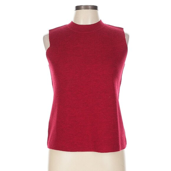 Vintage Eileen Fisher Petite Wool Mock Neck Sleeveless Top Red PL - Picture 2 of 5